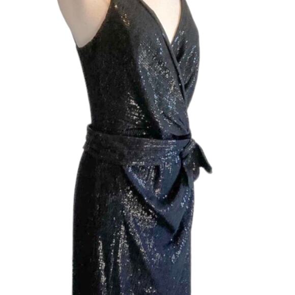 Ralph Lauren Black Label Black Velvet Sequin Wrap Sheath Cocktail Dress NWT - Picture 2 of 9